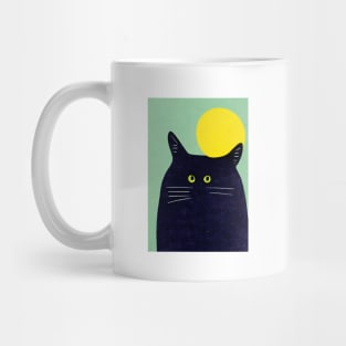 Big Black Cat Retro Poster Vintage Art Black cat Wall Turquoise Kitty Illustration Mug